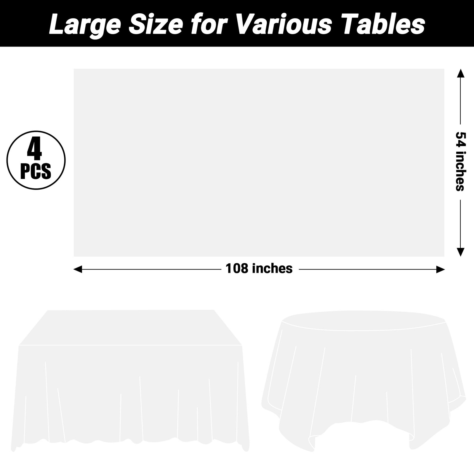 Qzyl 4 Packs White Plastic Sturdy Disposable Table Cloth 54 X 108 Inches Paper