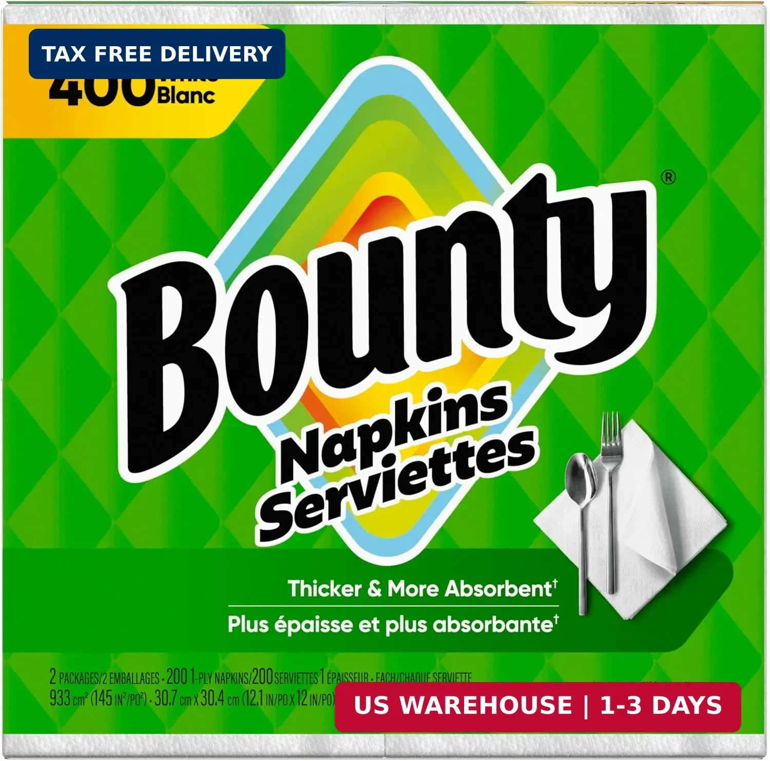 Bounty Paper Napkins, White, 400 Count