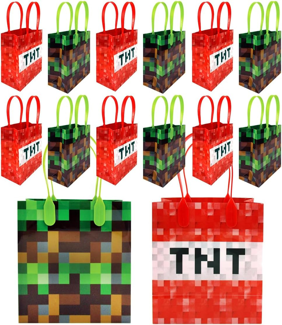 Pixels Miner Themed Party Favor Bags Treat Bags, 12 Pack
