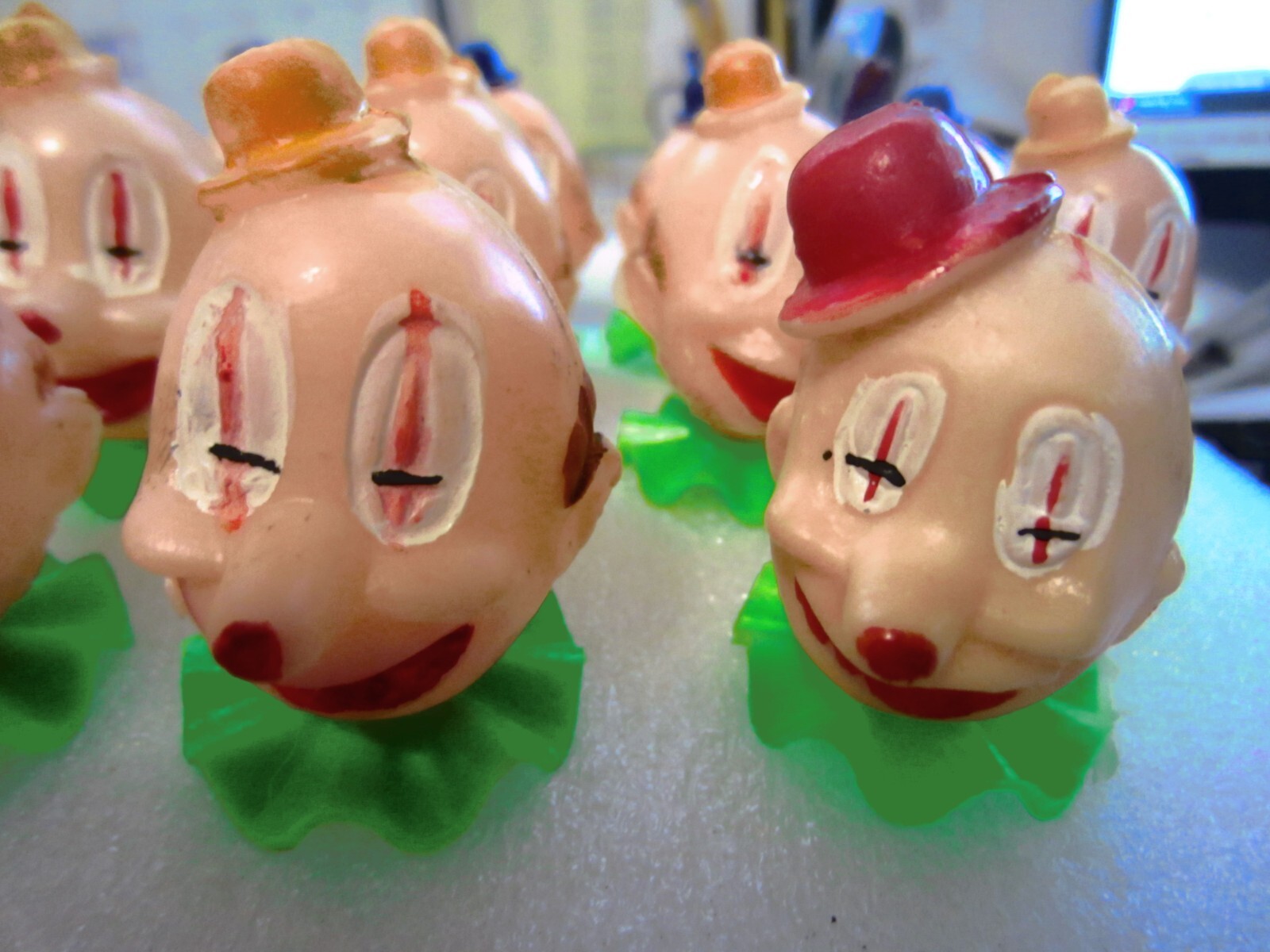 14 Clown Head Cup Cake Toppers Circus Red Blue Yellow Picks Vintage