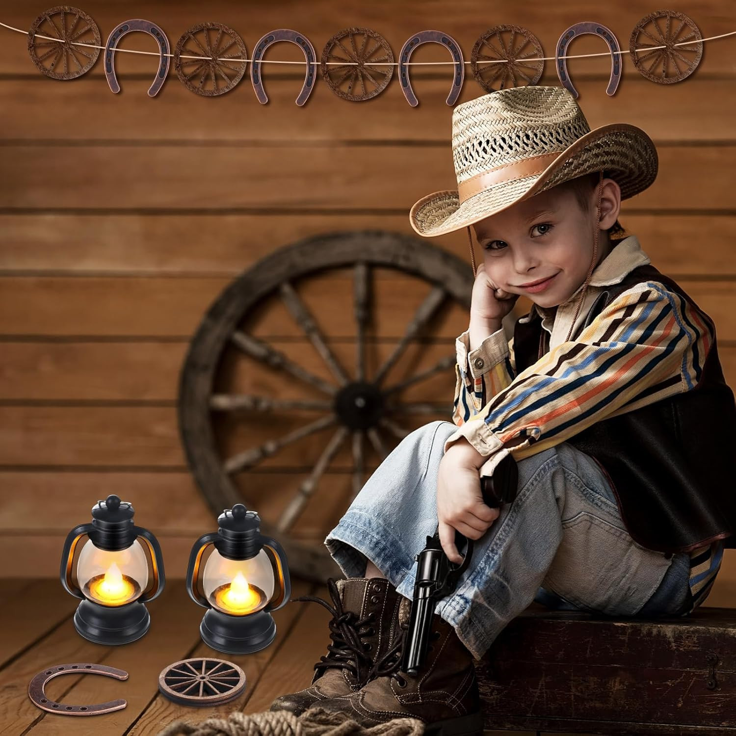24 Pcs Western Themed Party Decorations Cowboy Table Centerpieces Lucky Horsesho