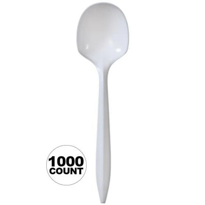 Bulk Disposable Plastic White Single Use Soup Spoons For Restaurants,Delis,Event