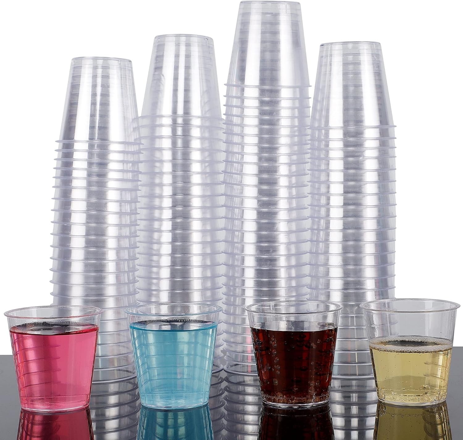 100 Shot Glasses 1oz Clear Plastic Disposable Hard Cups Mini Cups