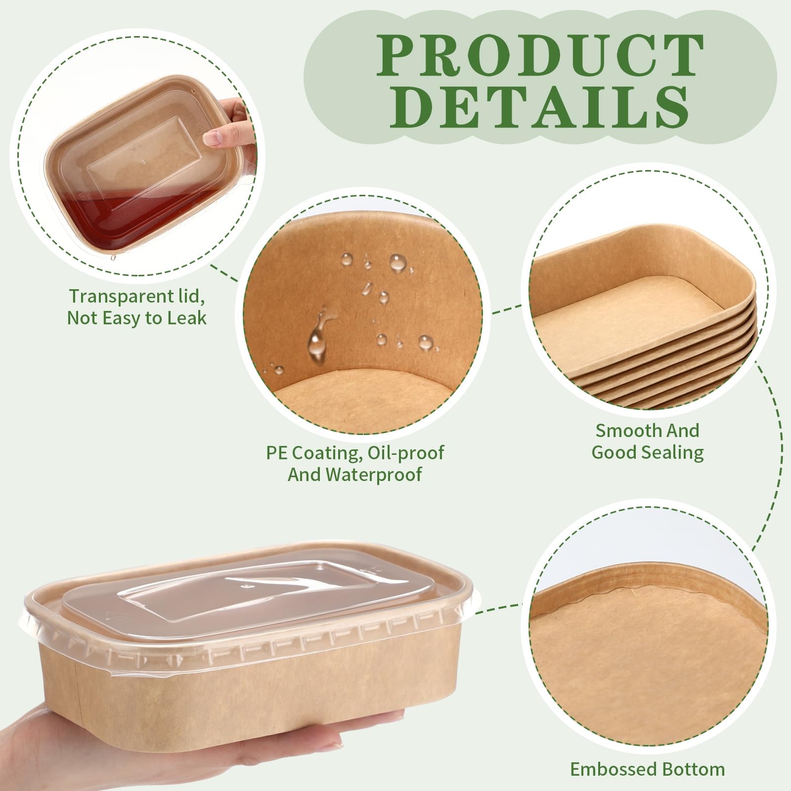 Maxdot 50 Pack Disposable Food Containers with Lids Paper Food Containers Bowls