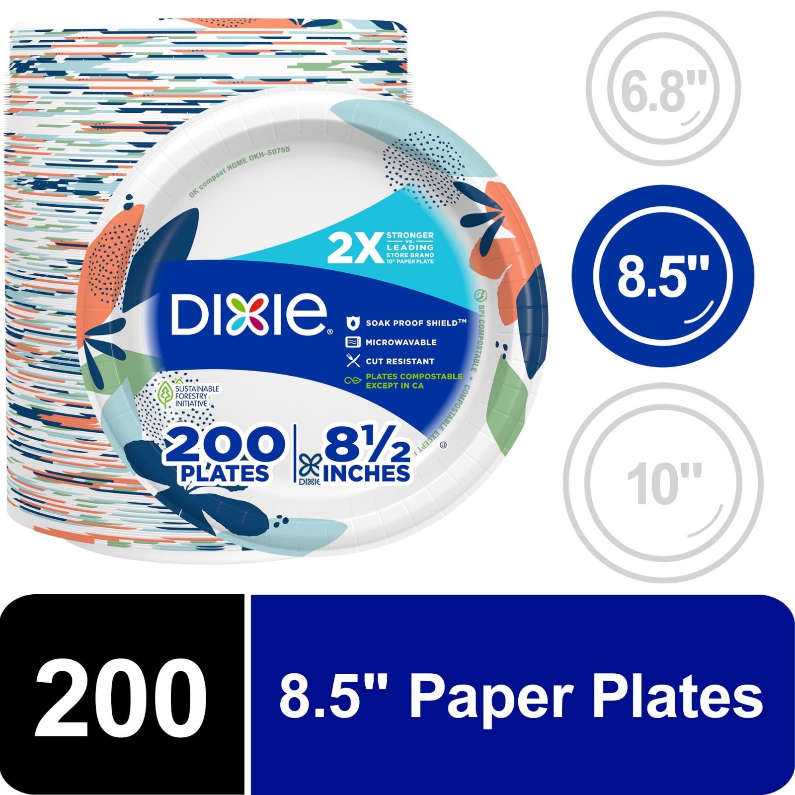 Dixie Disposable Paper Plates, 8.5″, Multi-Color, 200 Count