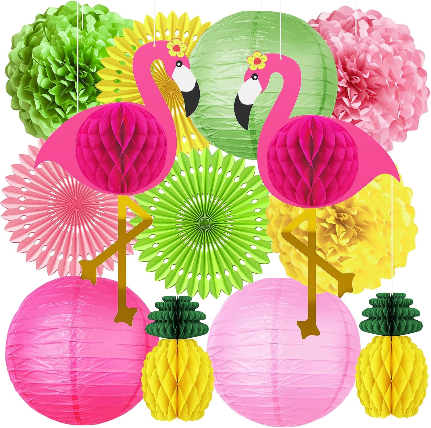 Flamingo Hawaiian Party Decorations, Luau Party Decor Flamingo and Pineapple Hon