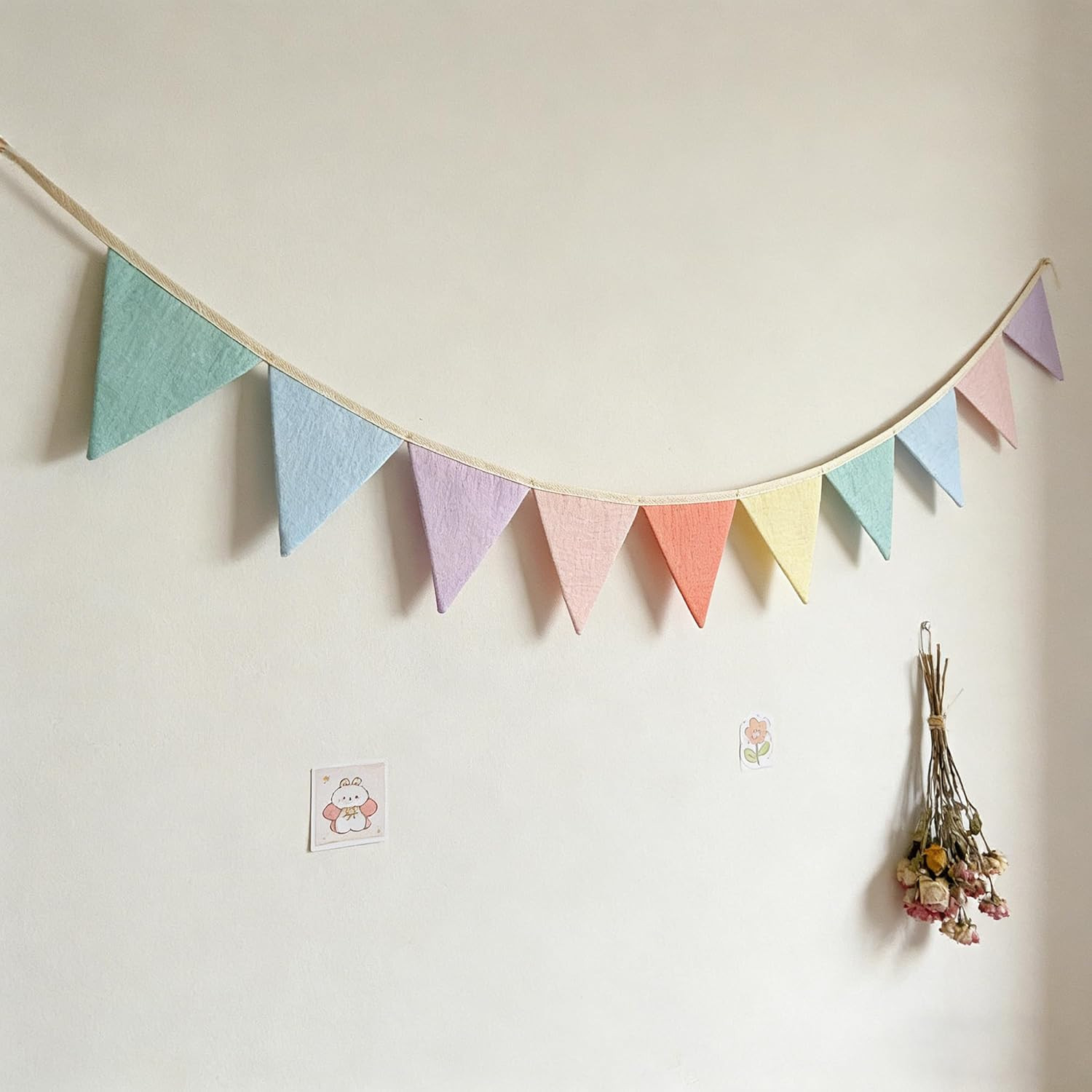 Pennant Banner Flags Pastel Fabric Triangle Bunting Garland for Playroom Nursery