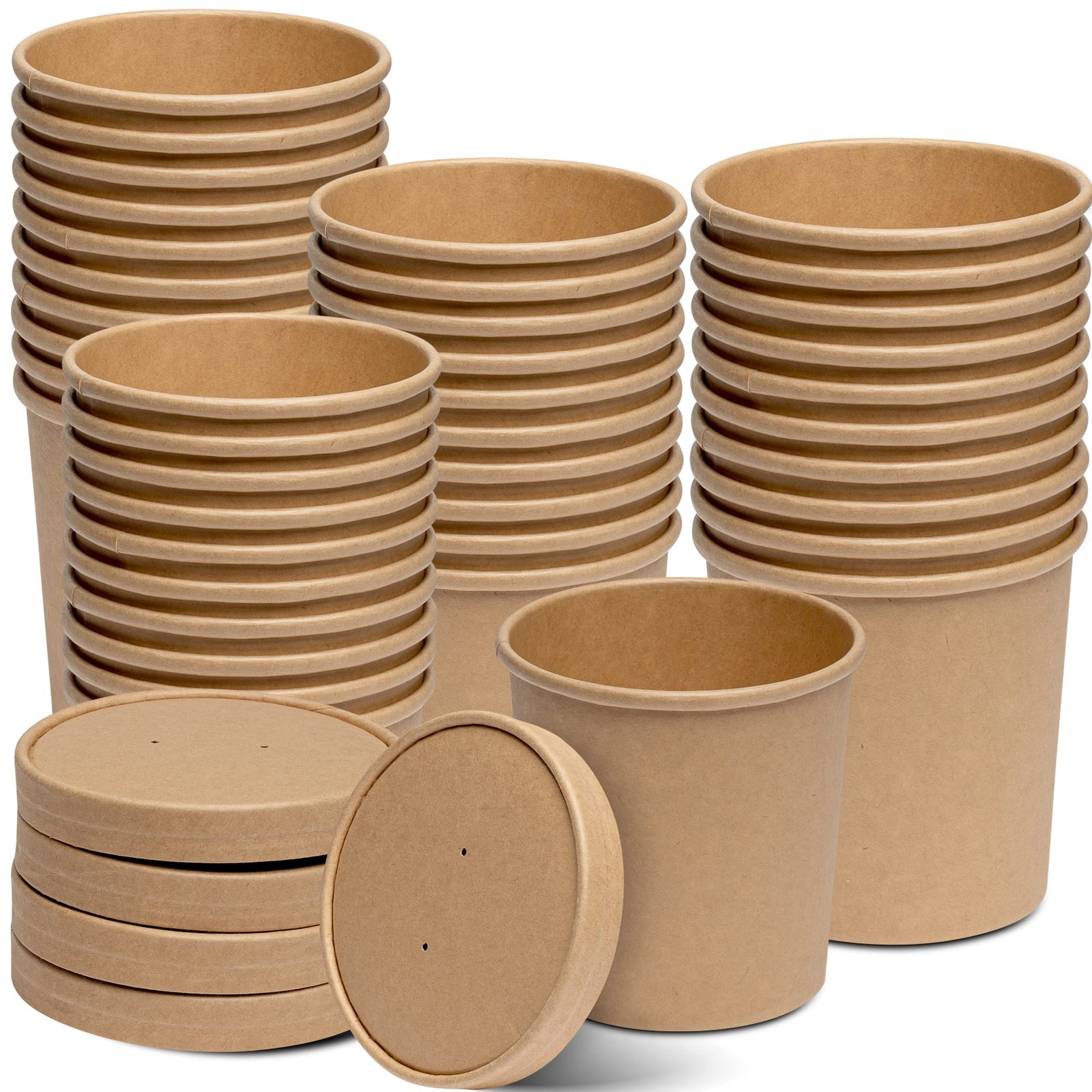 16 oz. Kraft Paper Food Containers with Vented Lids – [50 Count] To Go Hot So…