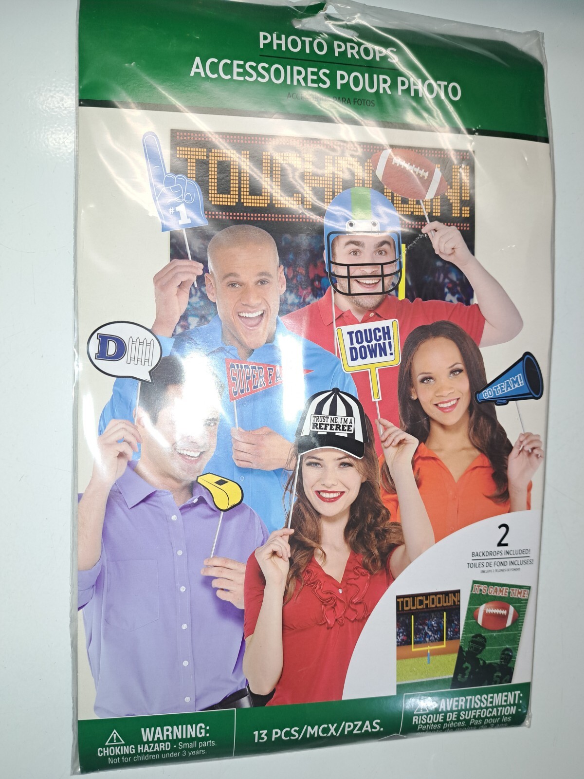 Super Bowl FOOTBALL Photo Booth Props Kit Party 13 Pc Backdrop Scene Setter NEW