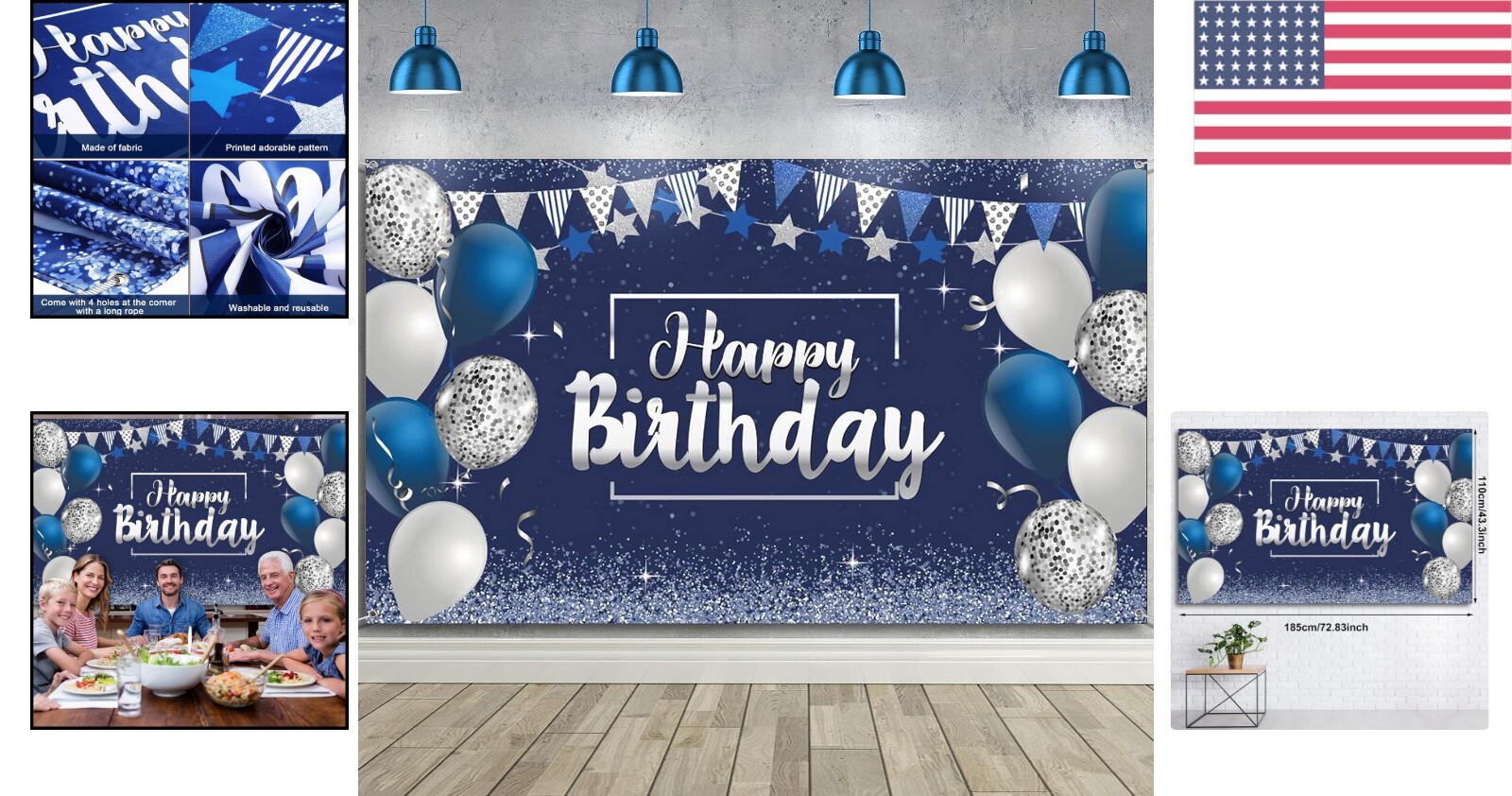 Elegant Glitter Birthday Backdrop Banner for Men & Women – Large 72.8”x43.3”