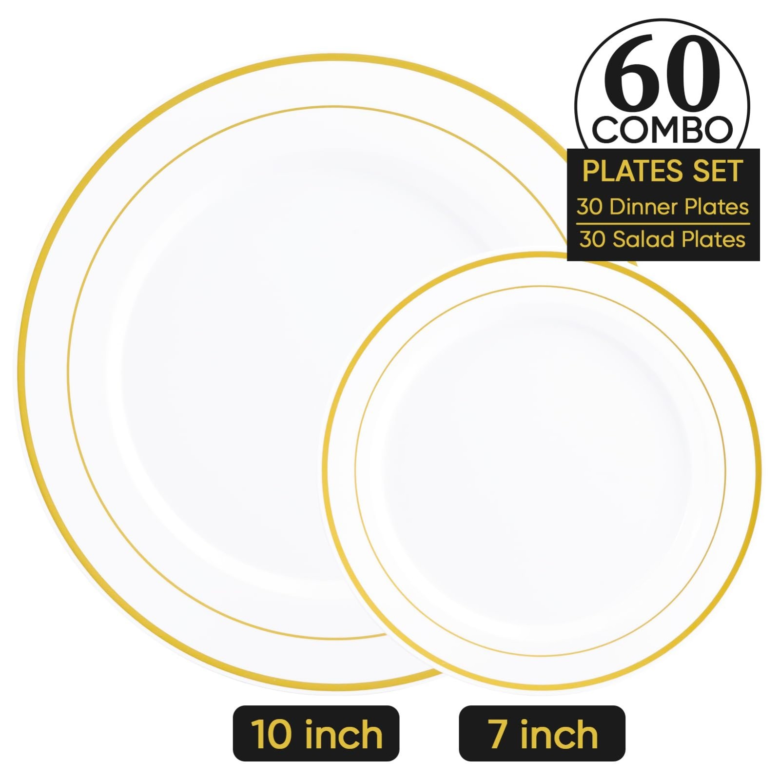 Elegant Gold Rim Disposable Plates Set of 60 – 30 Dinner & 30 Salad Plates, Heav