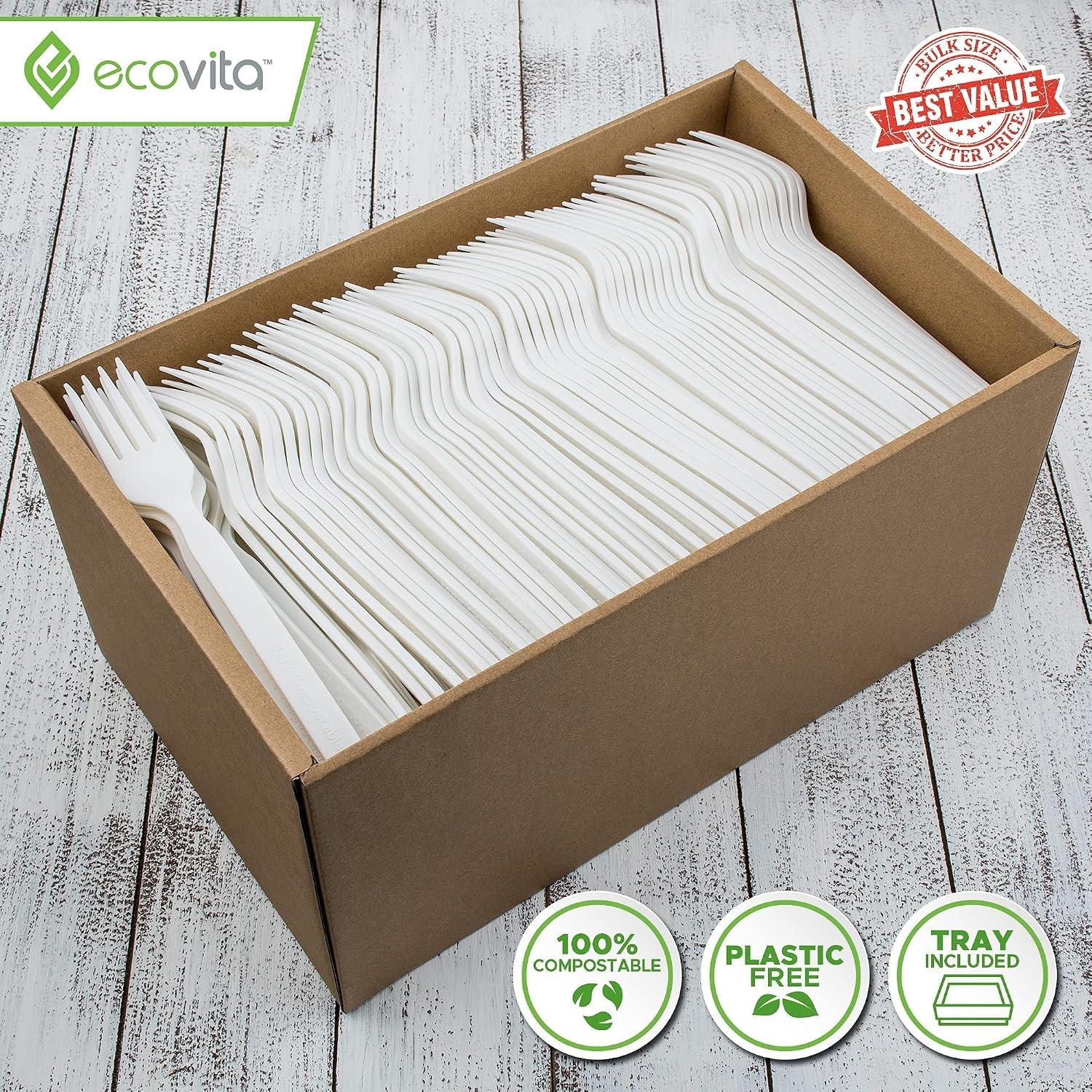 100% Compostable Forks – 500 Large Disposable Utensils 7 in. Bulk Size Eco Fr…
