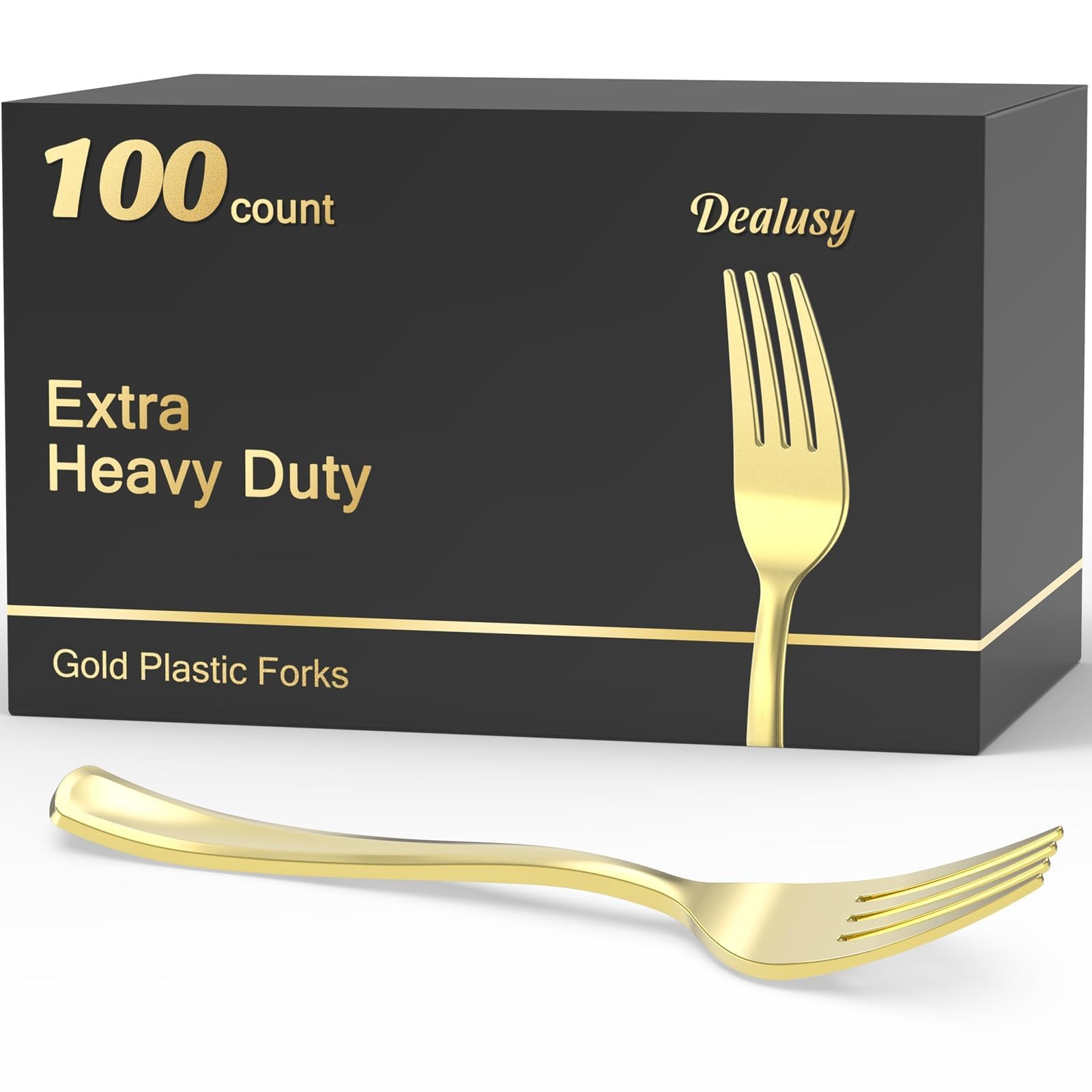 100 Count Heavy Duty Gold Plastic Forks Disposable, BPA-Free, Heat Resistant,…