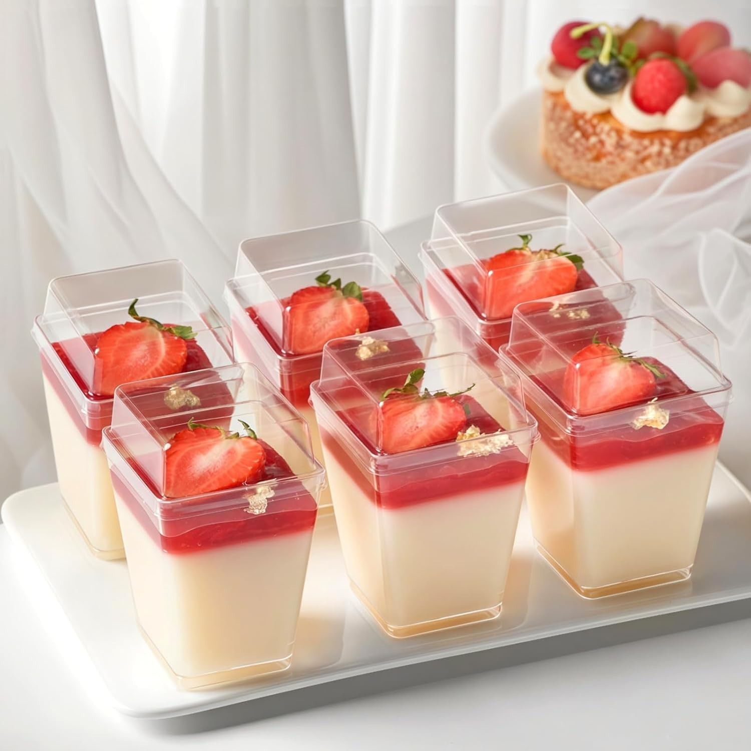 50 Pack 5 oz Plastic Dessert Cups with High Lids for Party, Mini Dessert Cups…