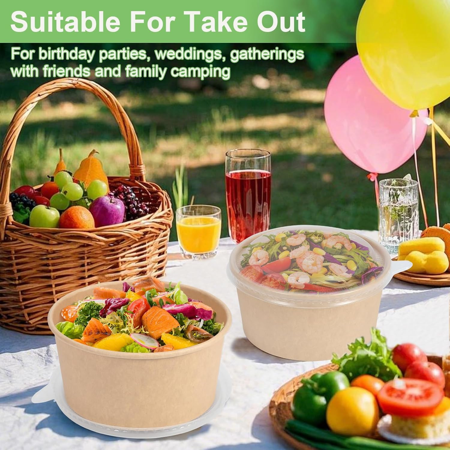 50 Pcs 32 Oz Disposable Meal Prep Containers Paper Bowls Lids Soup Hot/Cold