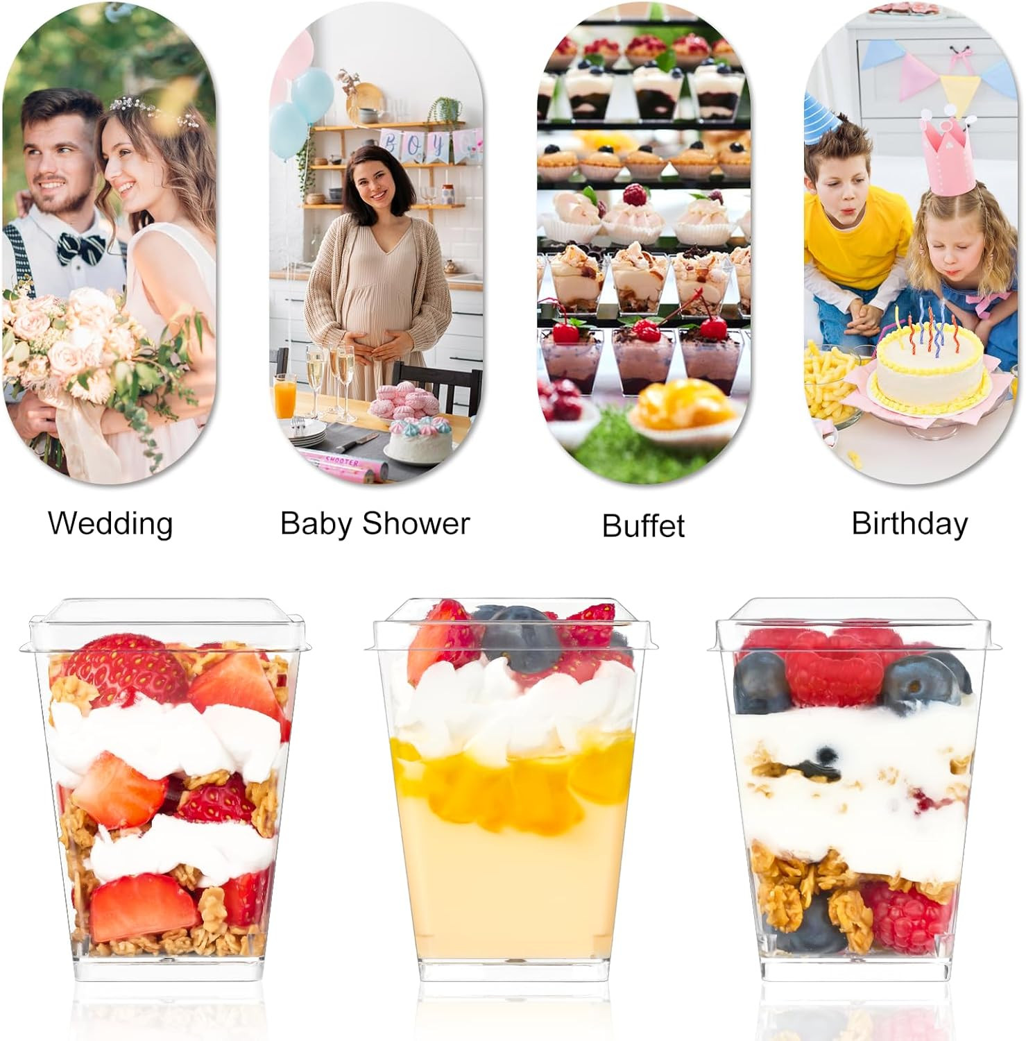 5 Oz Plastic Dessert Cups with Lids and Spoons, 50 Pack Mini Parfait Cups Cle…