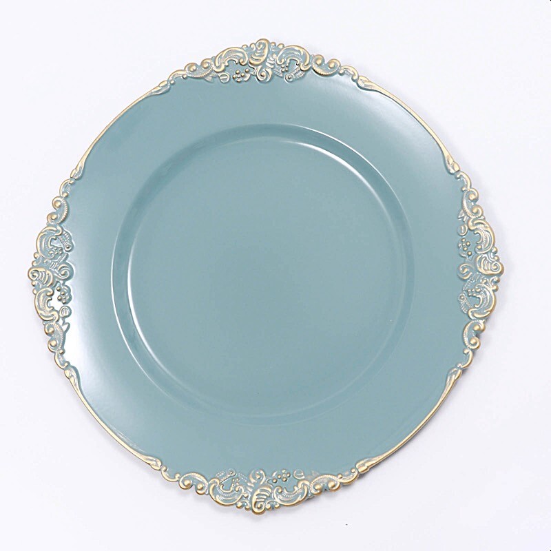 24 DUSTY BLUE 13″ Round with Embossed Rim Charger Plates Wedding Party Supplies