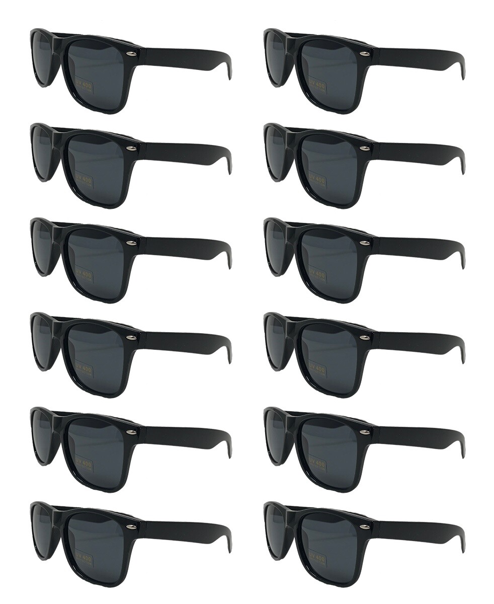 BLACK SUNGLASSES BULK 12 PACK Retro Vintage Fashion Sunglasses Party Favors