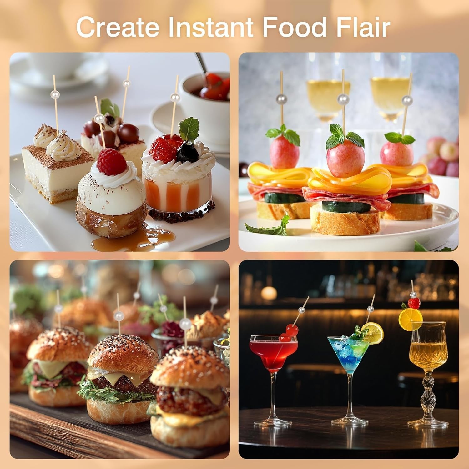 200 Cocktail Picks, White Pearl Fancy Toothpicks for Appetizers Drinks Fruit …