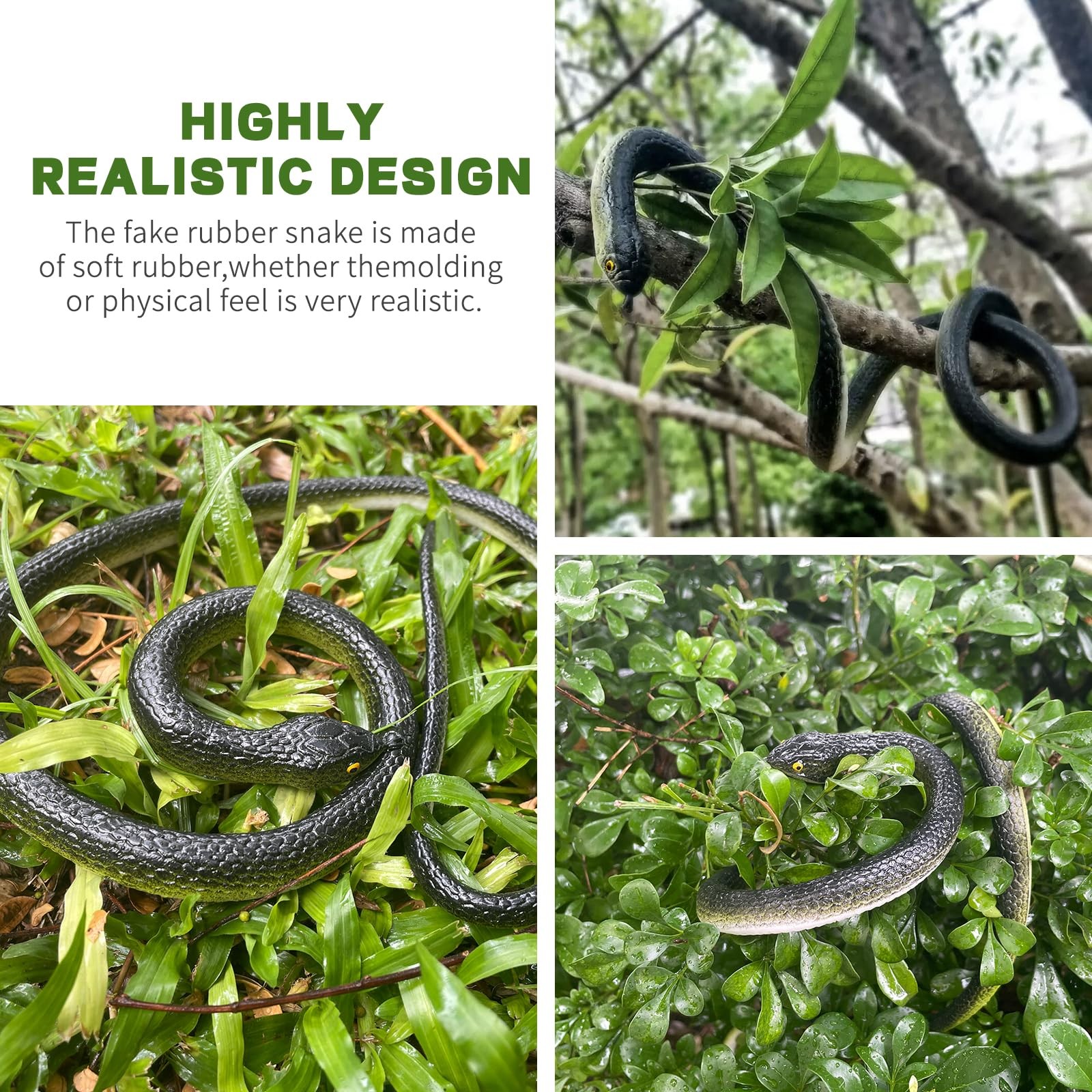 LRCXL 3 Pack Rubber Snakes Fake Snake, Realistic Large Snakes Toy Keep Birds …