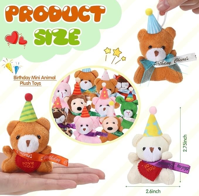 20 PCS – Mini Animal Plush Toys, Variety Packs, Birthday Celebrations