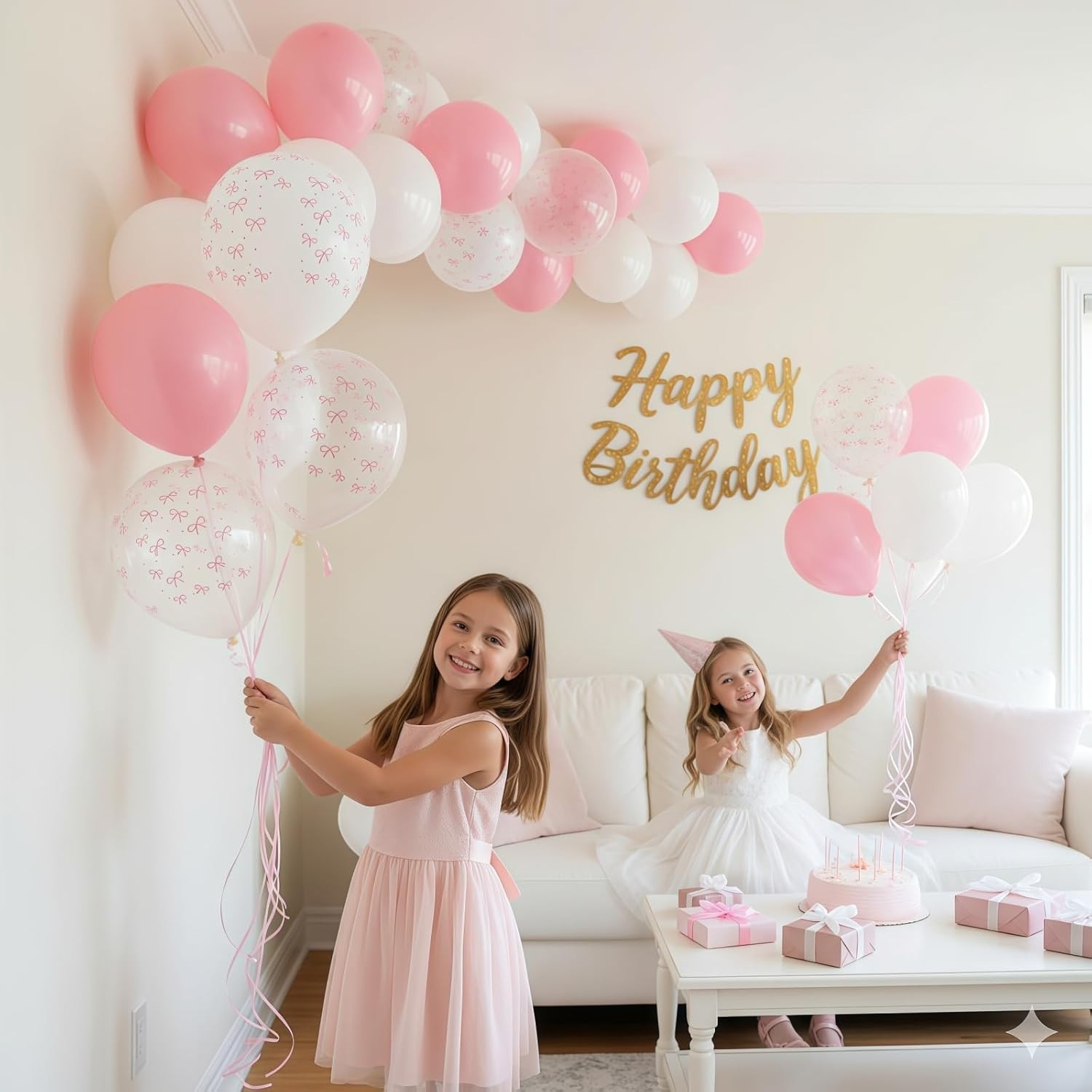Pink Bow Balloons, 12 Inch Pastel Light Pink Transparent White Bow Print Coqu…