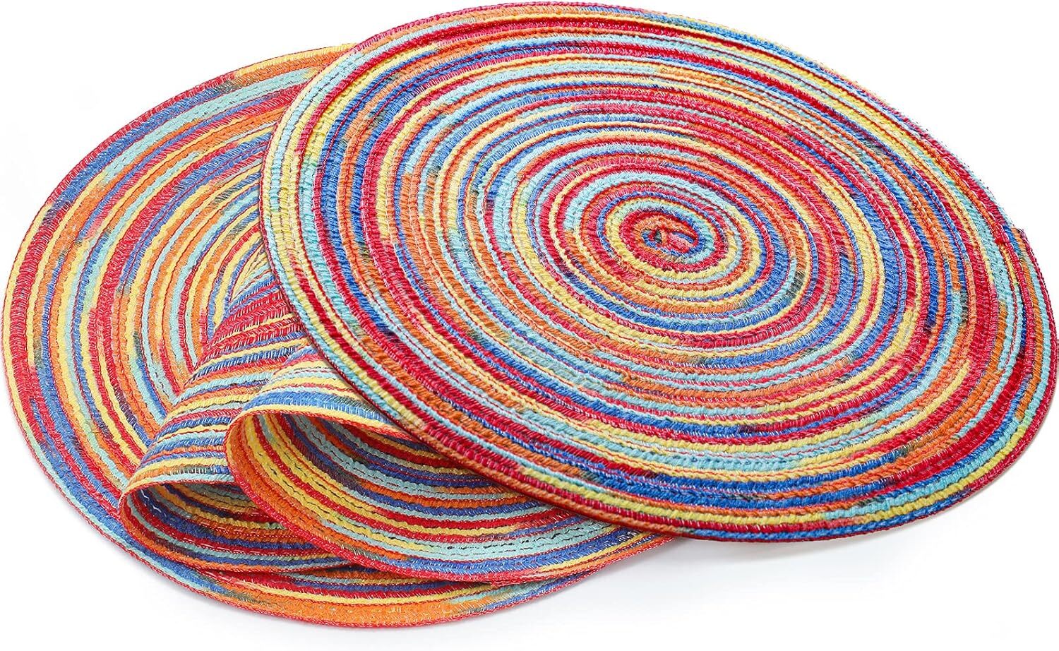 Moukeren 4 Piece Rainbow Round Placemats 12 Inch Woven 12 inches, Multicolor