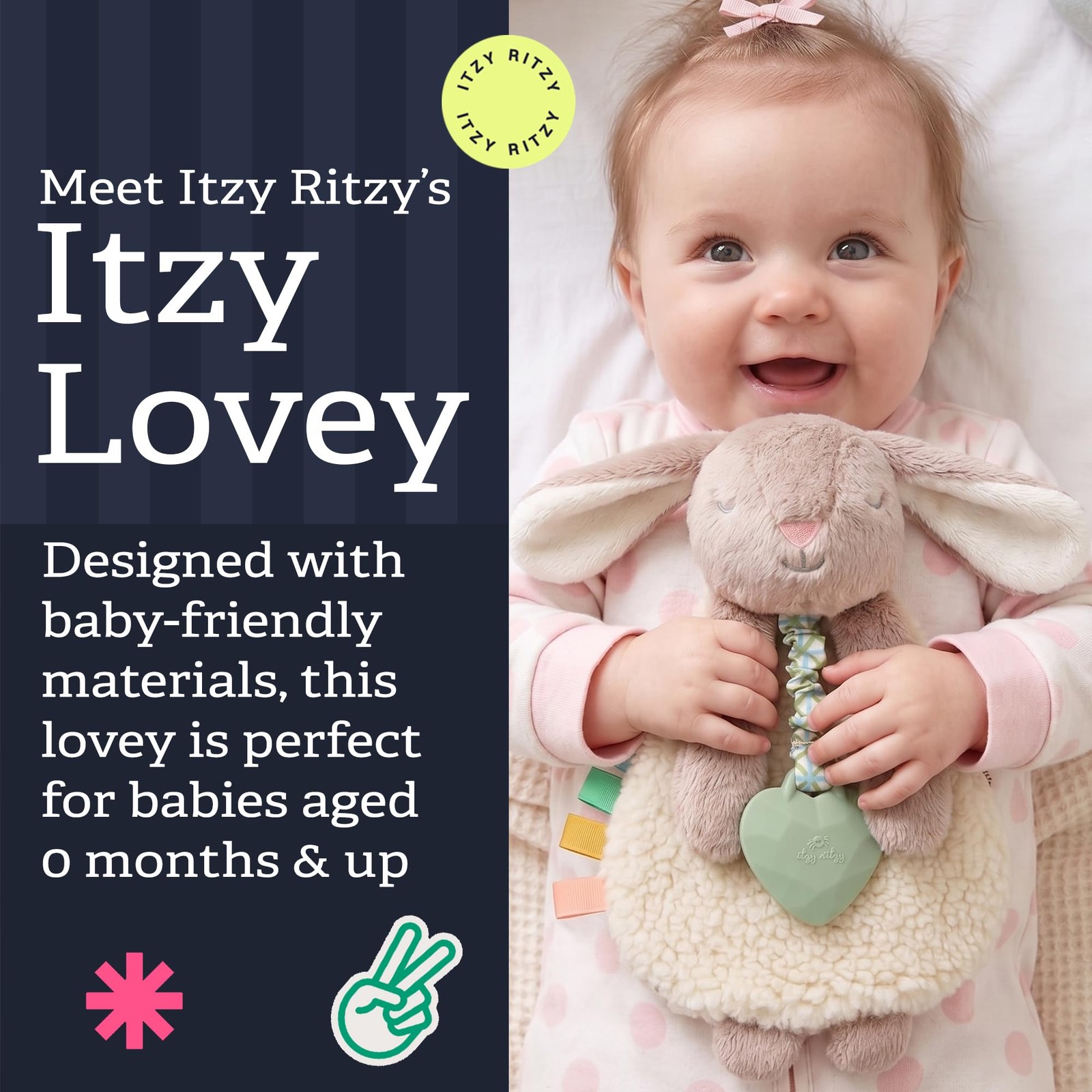 Itzy Ritzy – Itzy Lovey Including Teether – Baby Lovey with Teether, Textured Ri