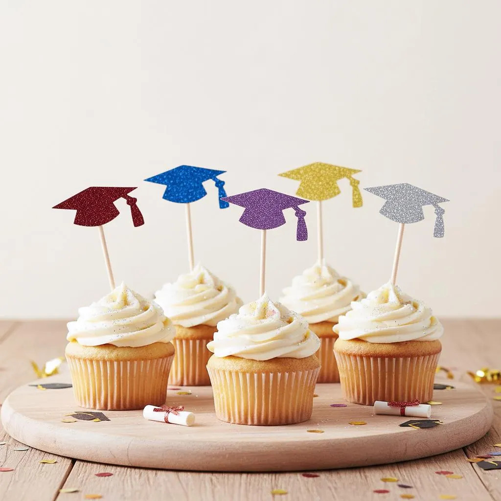 GLITTER Graduation CAP Shape Cupcake Topper Choose Color and Package Amount