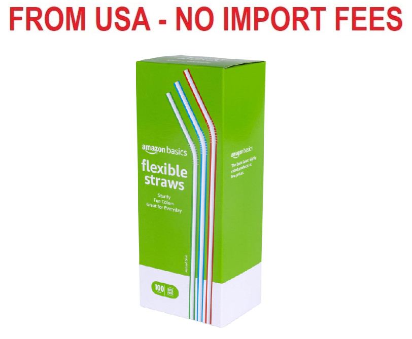 Amazon Basics Disposable Striped Plastic Flex Straws, BPA Free, Food-Safe, 7.5″