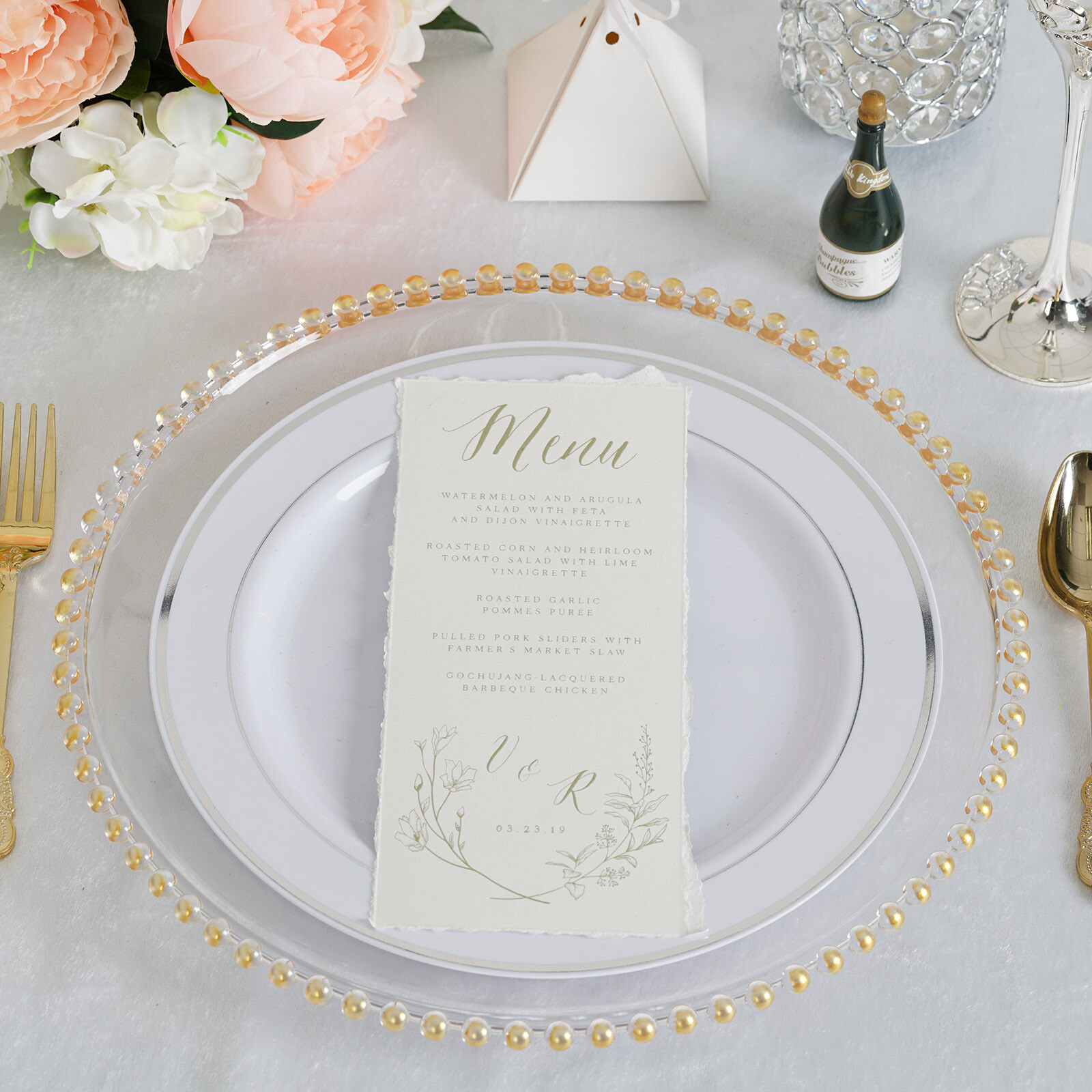 24 CLEAR GOLD 12″ Round Beaded Rim Charger Plates Wedding Reception Supplies