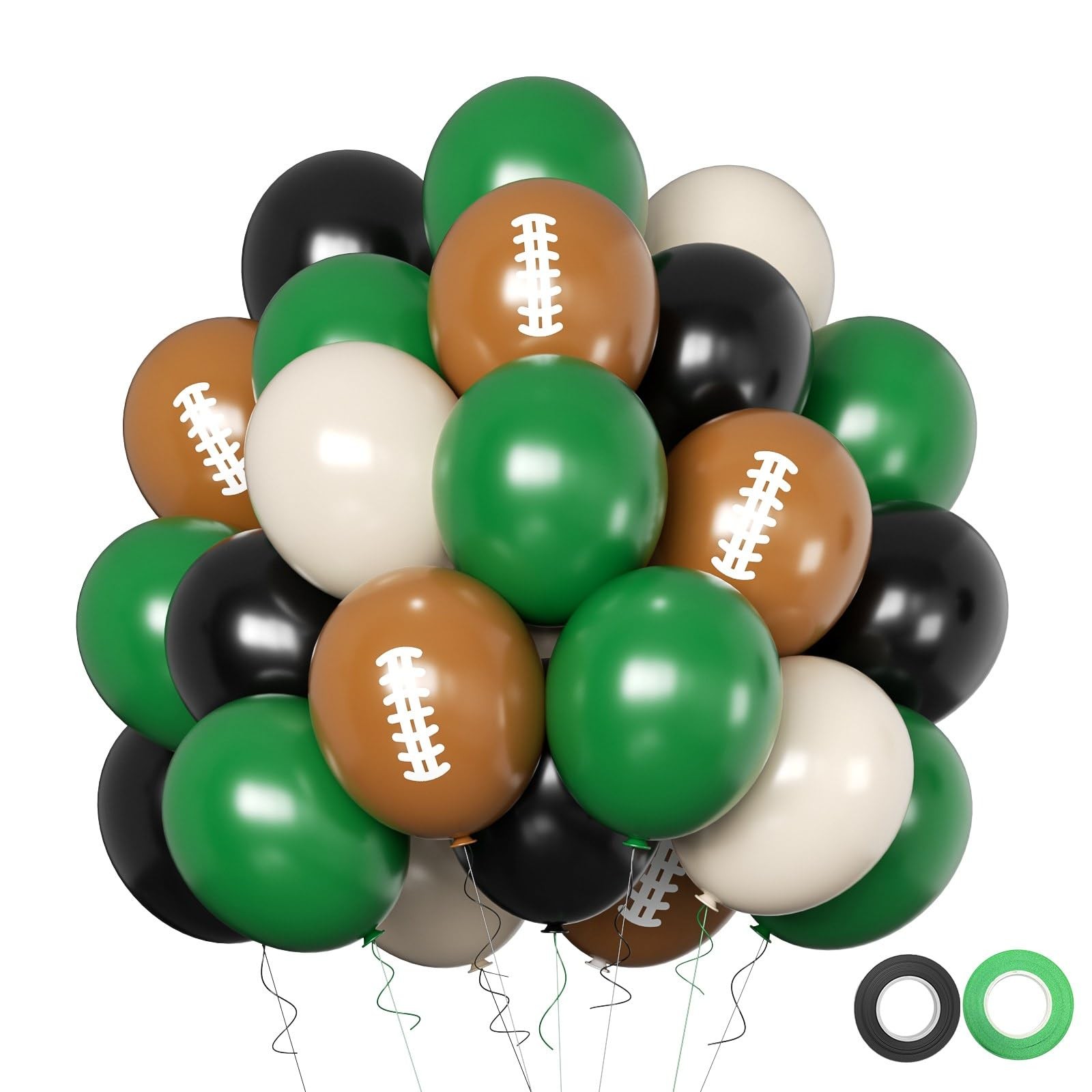 Football Balloons, 12 Inch Dark Green Black Sand with Brown Printed Sports La…
