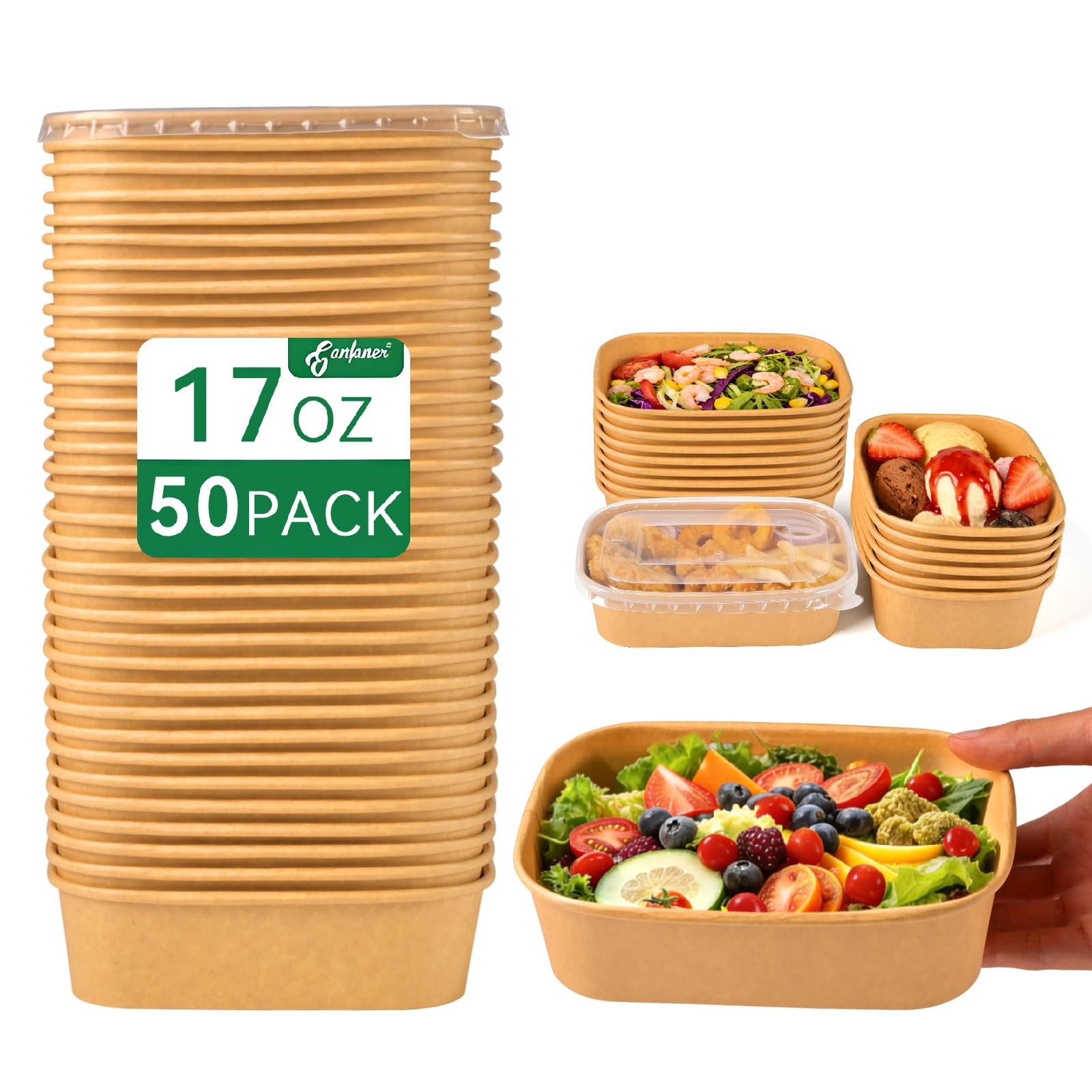 17oz Disposable Food Meal Prep Container with Lids, 50 Sets Paper Acai Bowls …