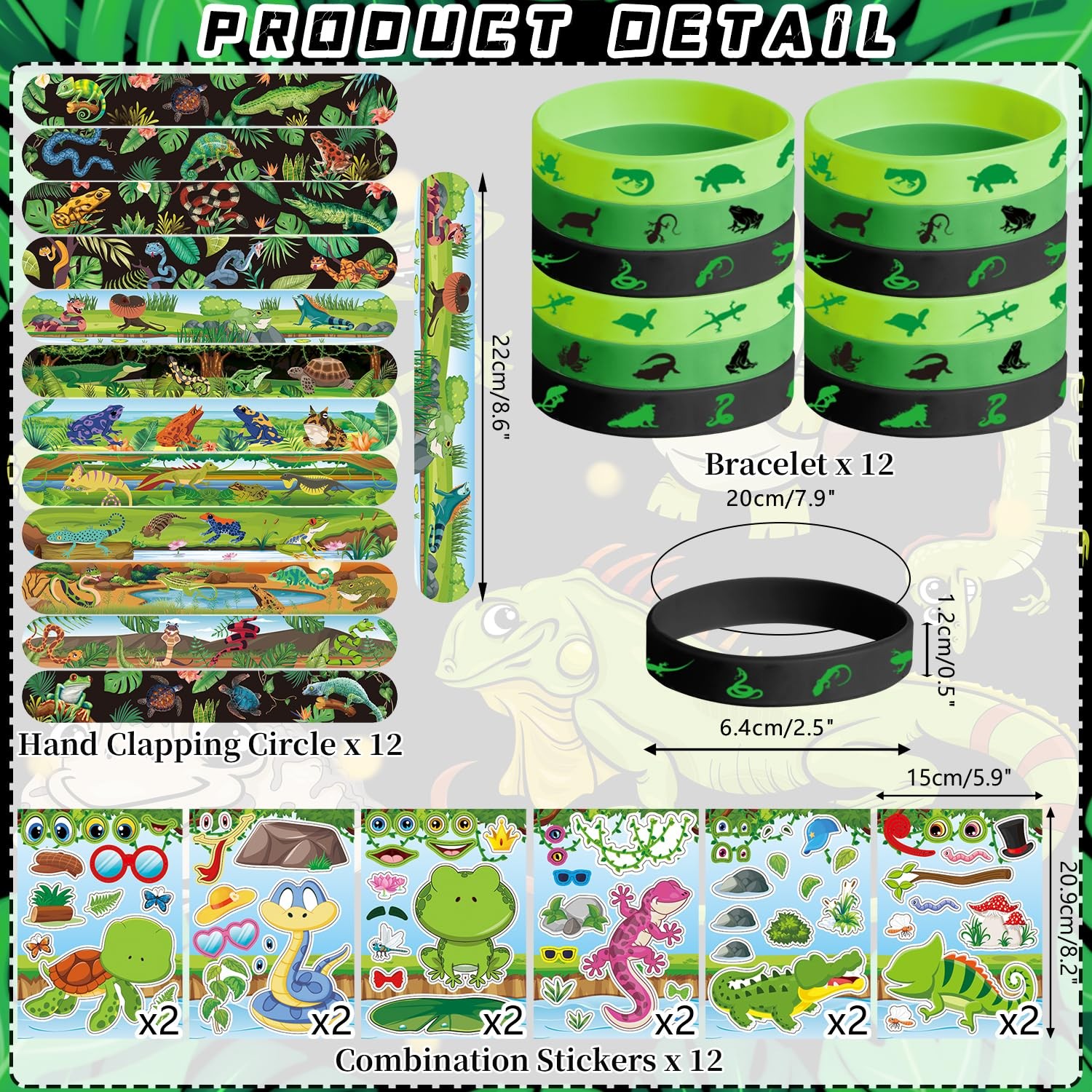 Reptile Party Favor Supplies including Reptile Theme Gift Bags, Wristbands, S…