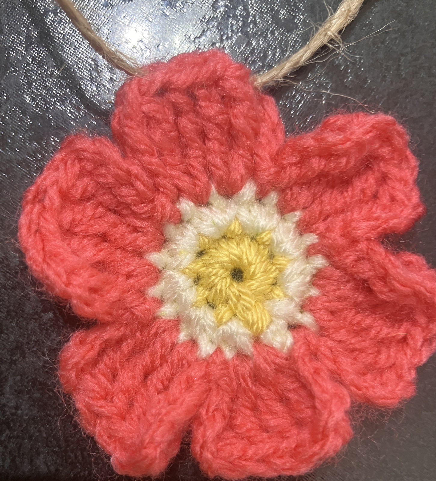🌸NEW Hand Crochet PRETTY jute 7 Flowers Bunting Window Camper Summer 35” Gift