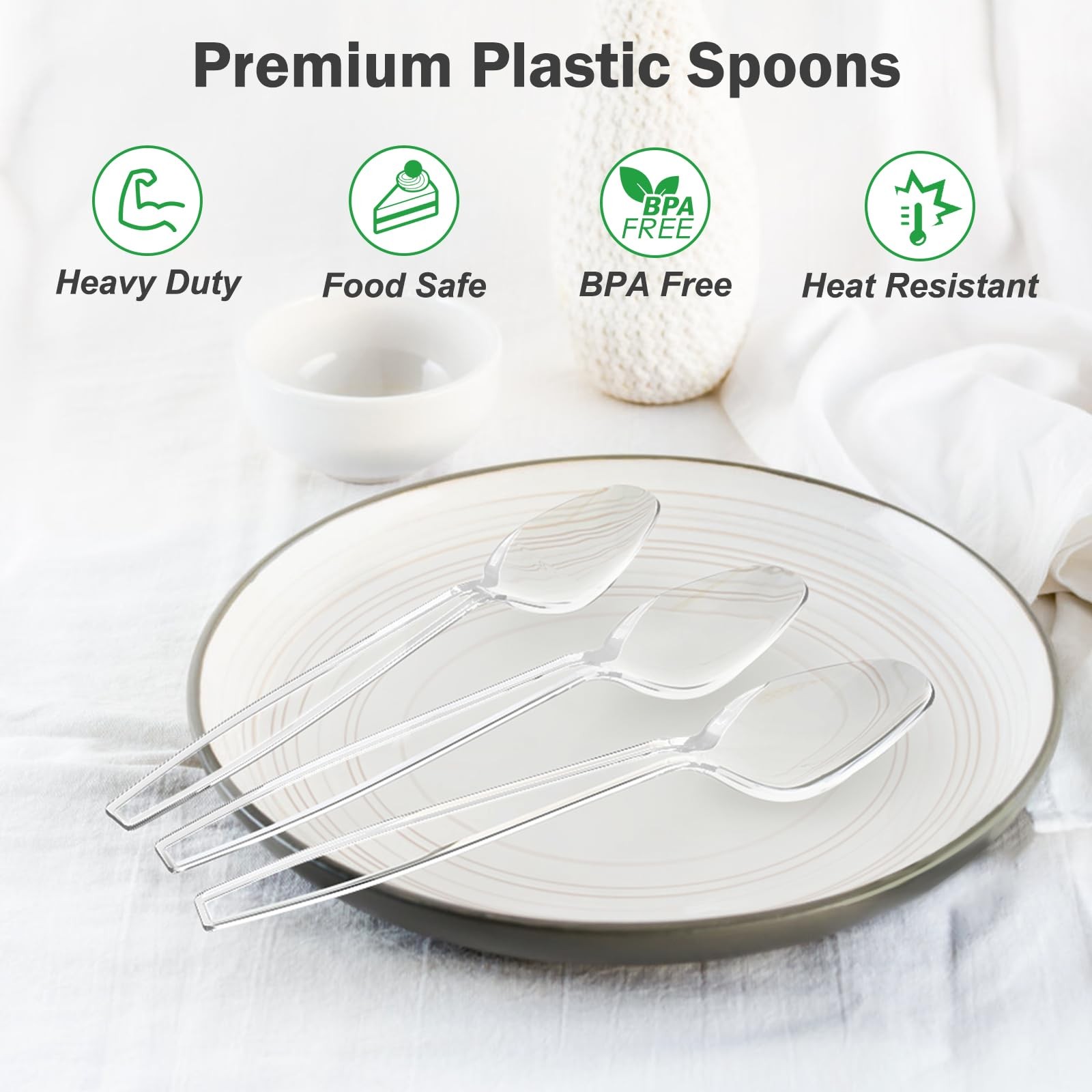360 Count Clear Plastic Spoons Heavy Duty BPA Free Disposable Cutlery