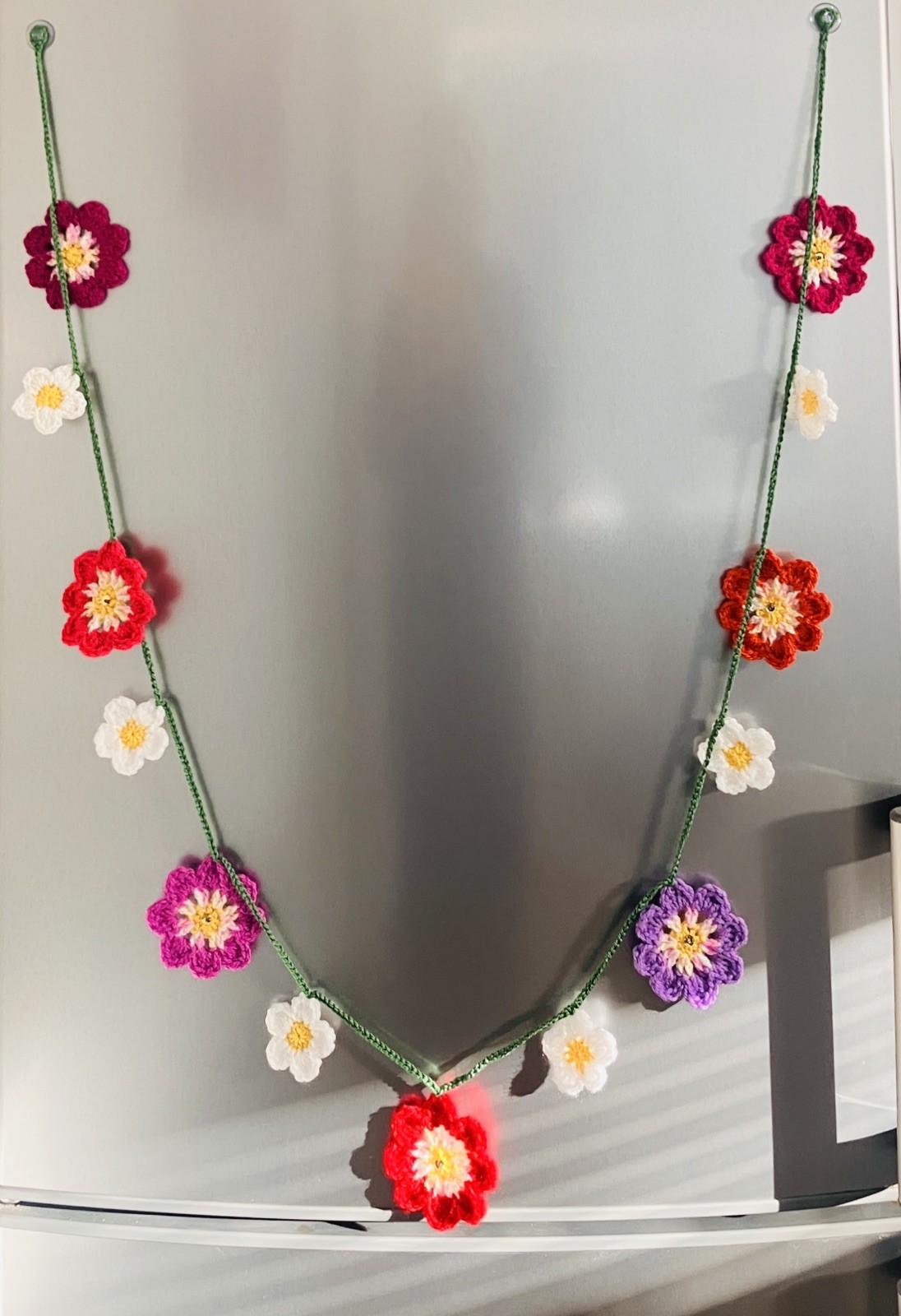 🌺NEW Hand Crochet Flowers window long Bunting Sequin Camper SUMMER 60” Gift