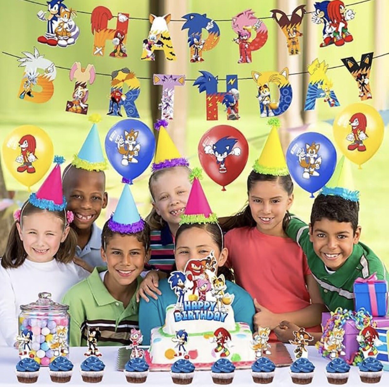 Sonic the Hedgehog Theme Birthday Party Supplies Set Banner Balloon Cake Toppers