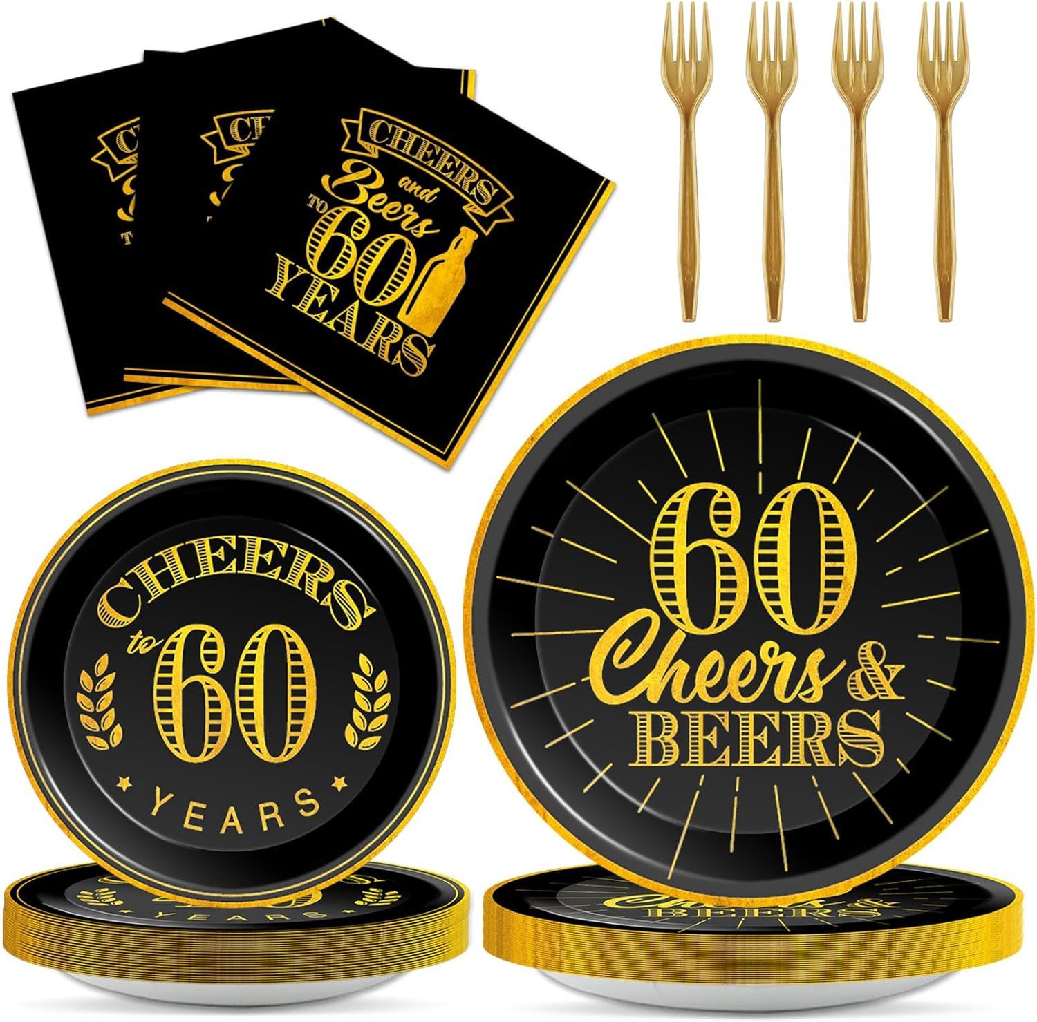 96 Pcs Cheers 60Th Birthday Plates and Napkins Party Supplies Cheers to 60 Years