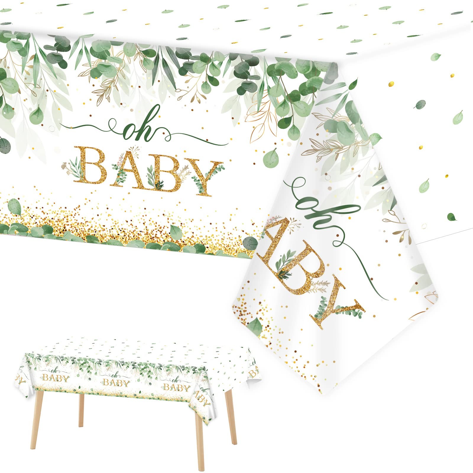 3 Pieces Sage Greenery Oh Baby Tablecloths for 54″ x 108″, Green