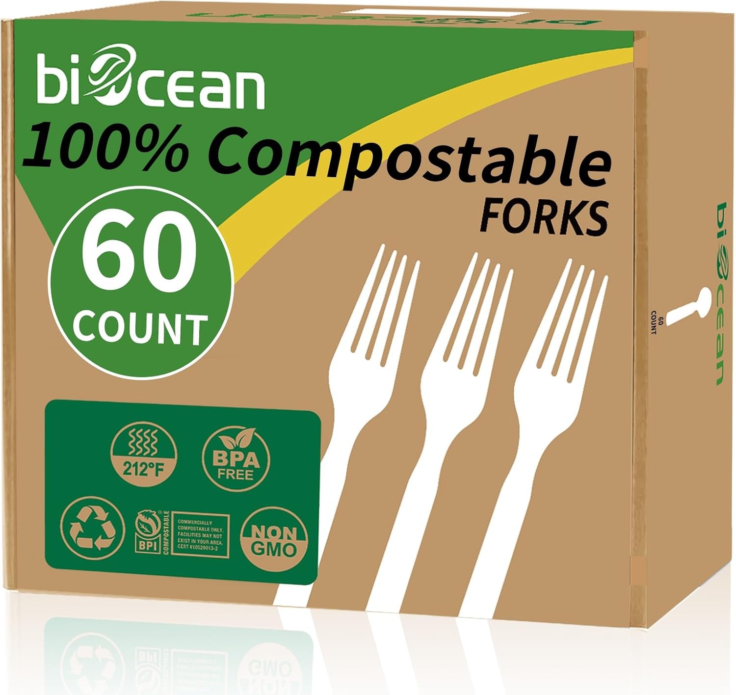 100% Compostable Forks 60 Count Disposable Forks Heavy Duty Utensils Set Fork