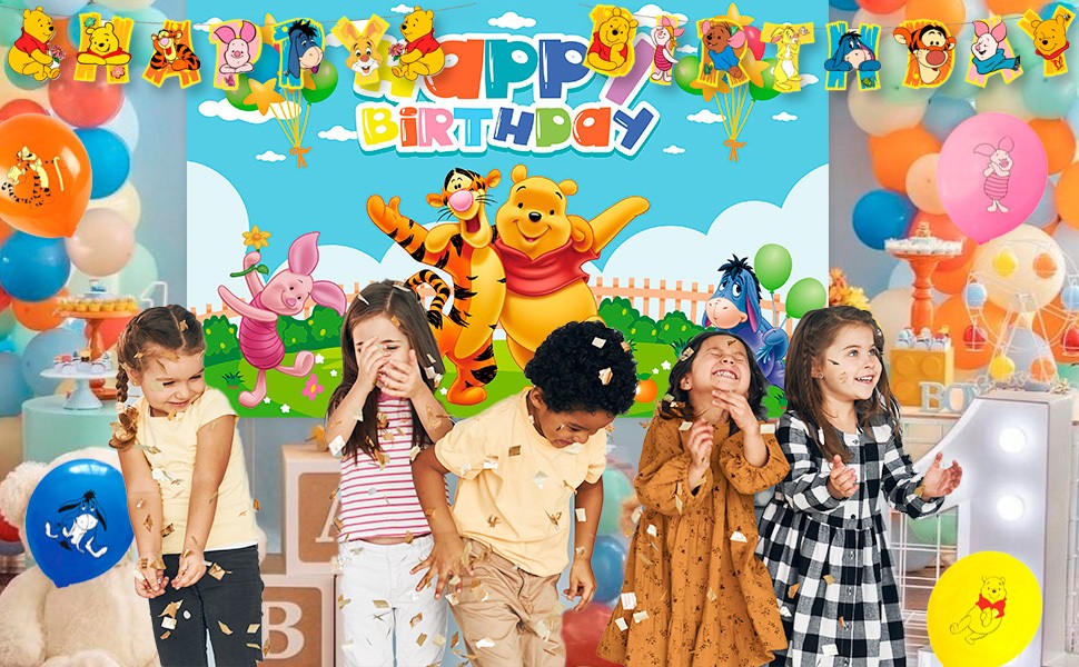 112 Pcs Disney Winnie The Pooh Party Supplies Party Decor Plates Balloon Banner