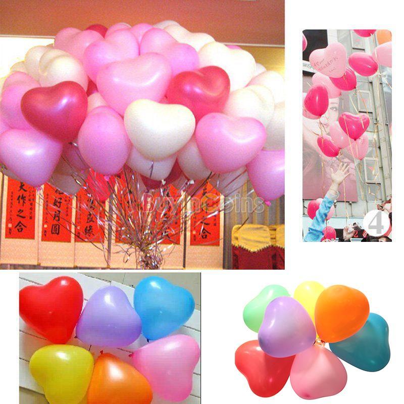 1-250pc 12″ 10 Color Heart Shape Latex Balloons Wedding Party Decoration Helium