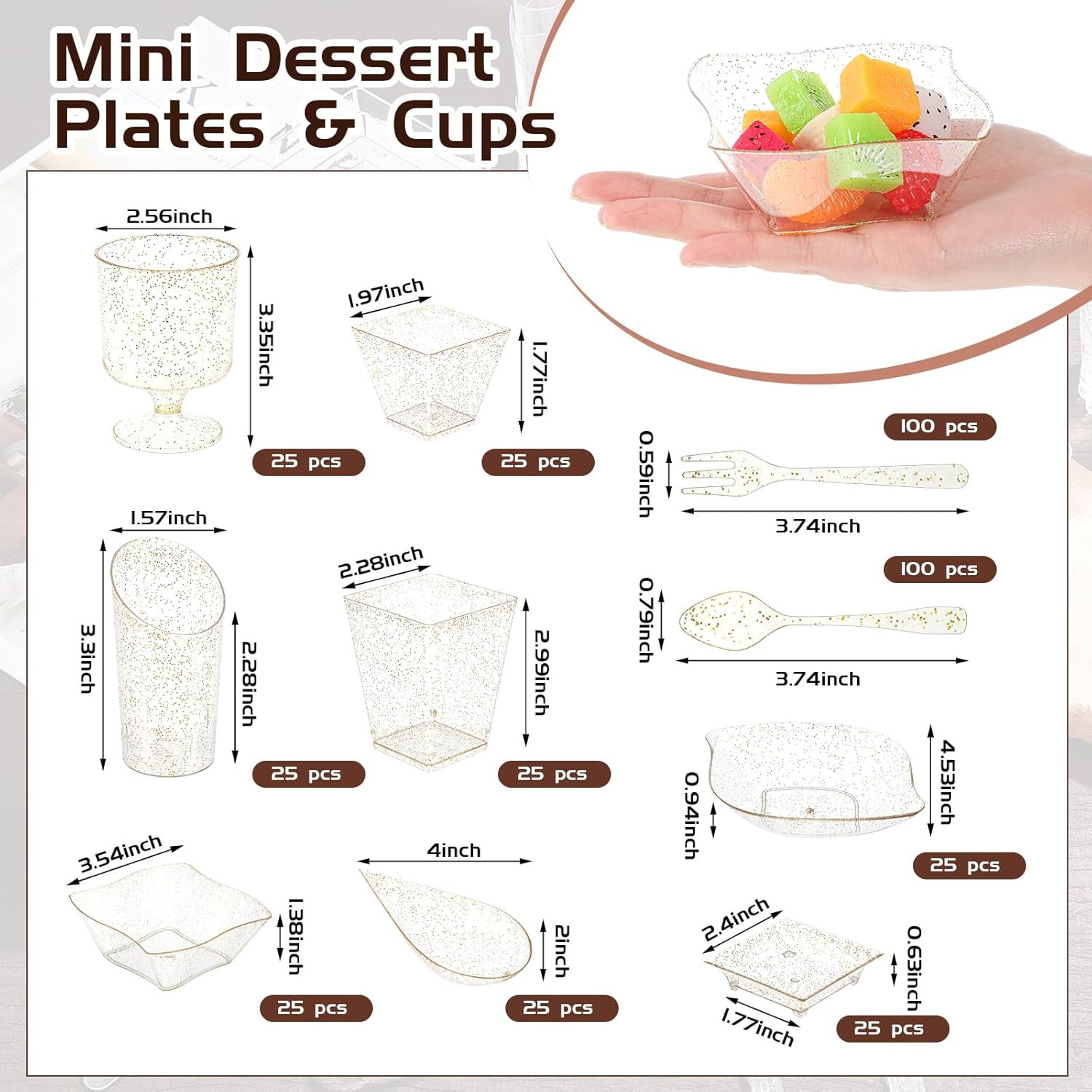 400 Pcs Gold Mini Appetizer Plates & Cutlery Set for Parties and Desserts