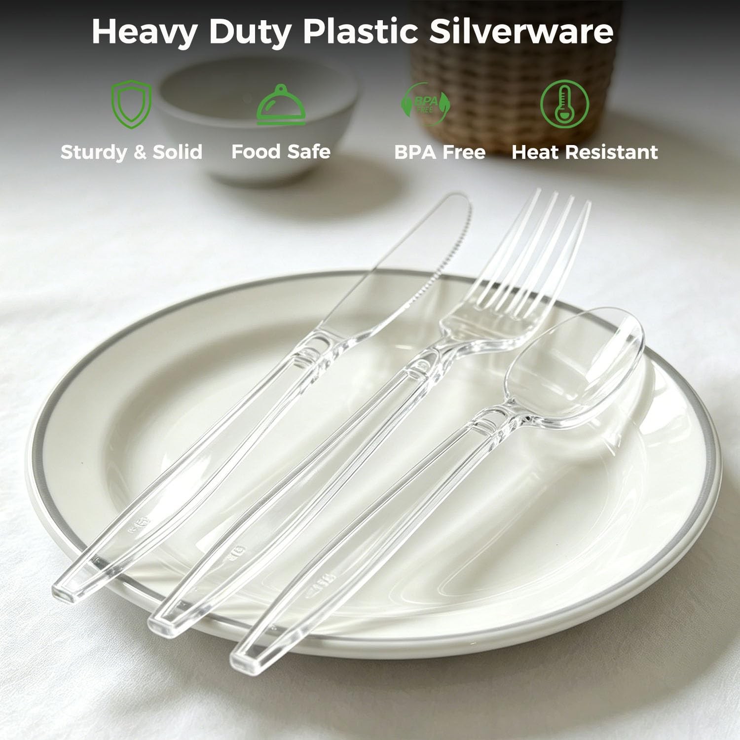 360 Count Heavy Duty Plastic Silverware, Clear Plastic Utensils Set
