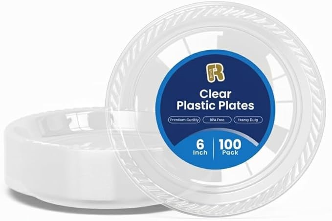 Premium 6inch Disposable Clear Plastic Plates 100 Pack for Small Dessert Plates