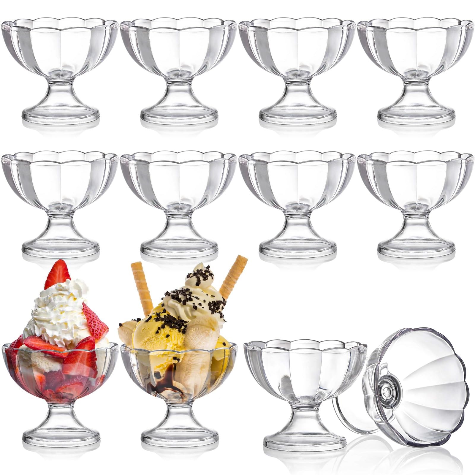 Set of 12 Ice Cream Bowl Set, 8 Ounce Plastic Dessert Bowls, Clear Footed Des…