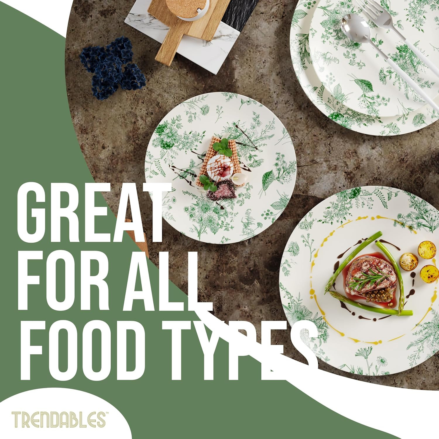 Elegant 80-Piece Disposable Plate Set for 40 Guests – Ivory & Green Design