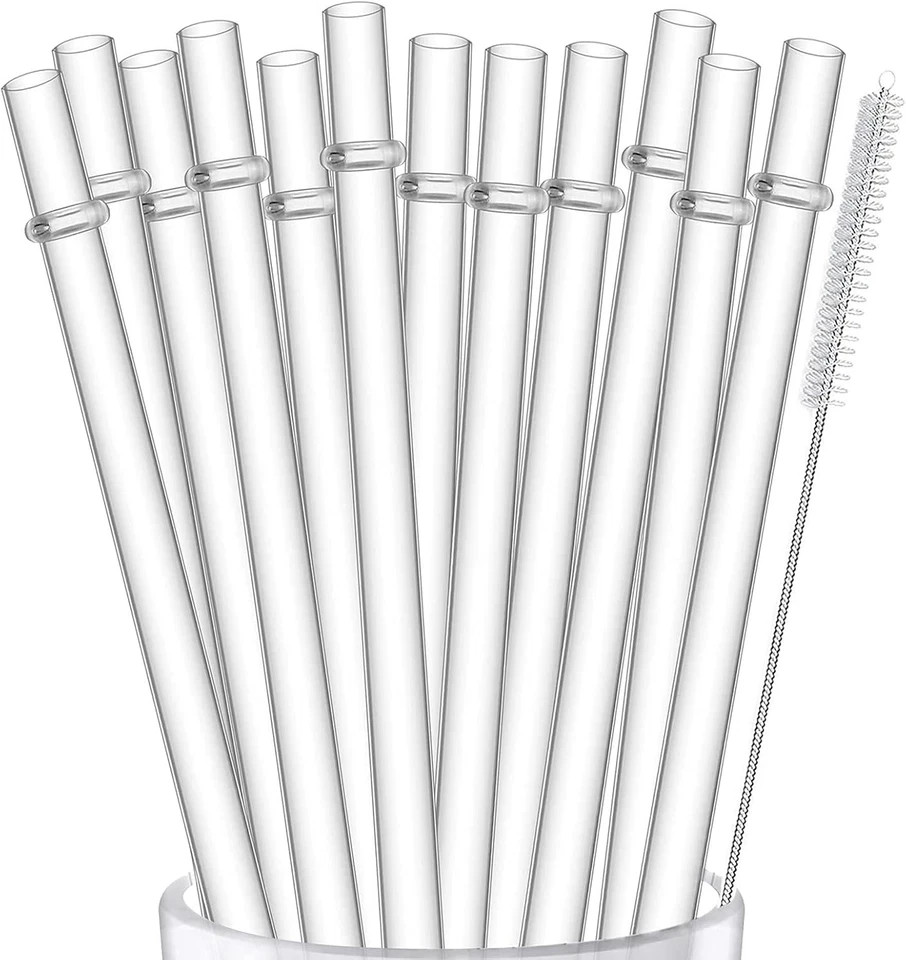 12 Pack Clear Reusable Straws Universal Fit for 16–30 oz Tumblers BPA Free Repla