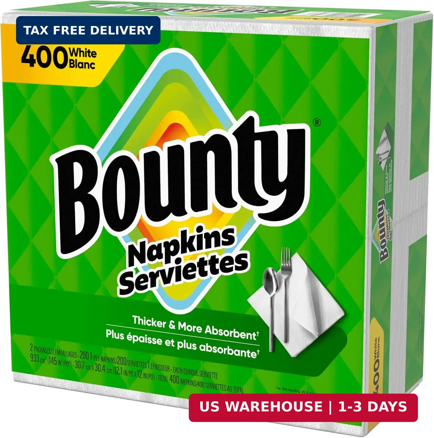 Bounty Paper Napkins, White, 400 Count